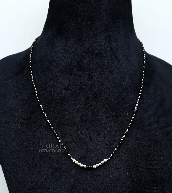Necklaces TRIBAL ORNAMENTS 925 sterling silver black beads chain necklace gorgeous small silver balls design pendant traditional style chain beaded necklace set322 Necklaces TRIBAL ORNAMENTS 925 sterling silver black beads chain necklace gorgeous small silver balls design pendant traditional style chain beaded necklace set322