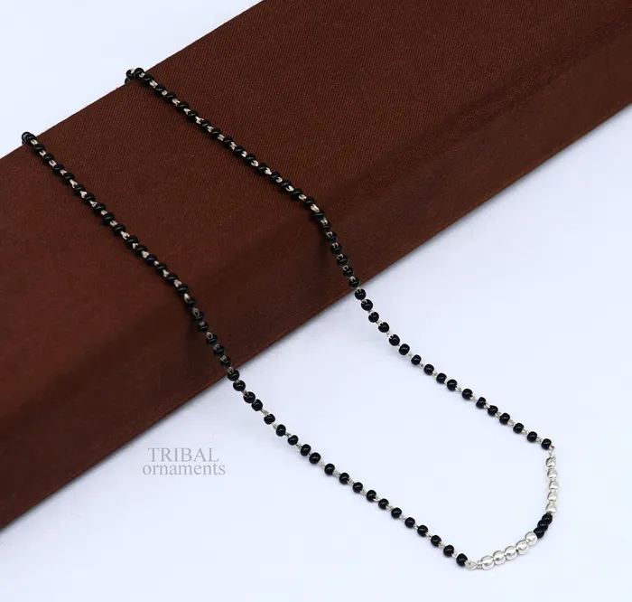 Necklaces TRIBAL ORNAMENTS 925 sterling silver black beads chain necklace gorgeous small silver balls design pendant traditional style chain beaded necklace set322
