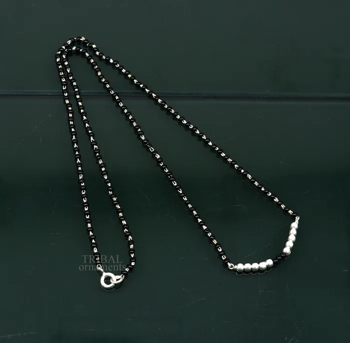 Necklaces TRIBAL ORNAMENTS 925 sterling silver black beads chain necklace gorgeous small silver balls design pendant traditional style chain beaded necklace set322