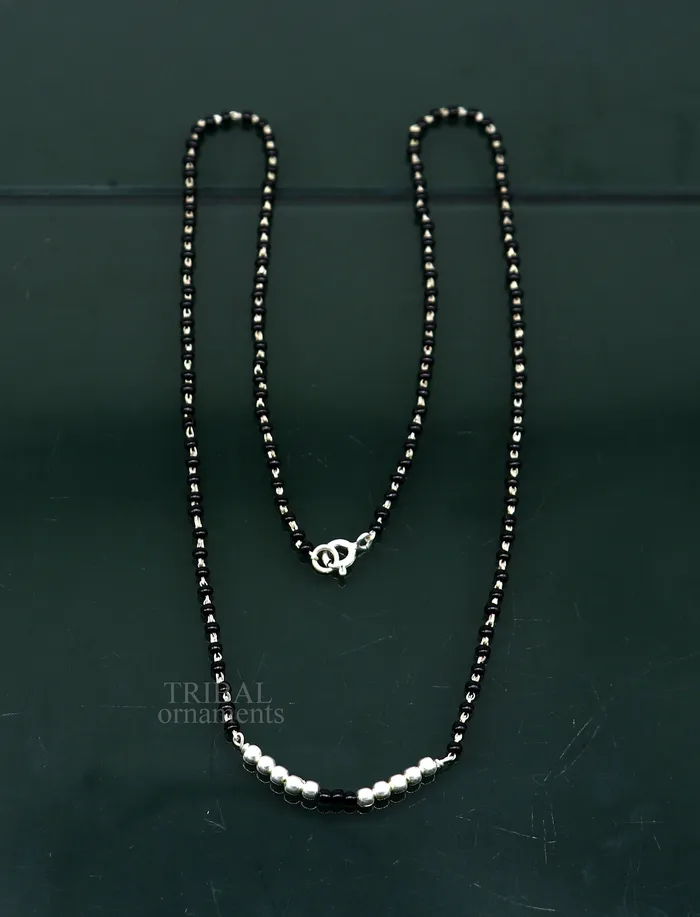 Necklaces TRIBAL ORNAMENTS 925 sterling silver black beads chain necklace gorgeous small silver balls design pendant traditional style chain beaded necklace set322