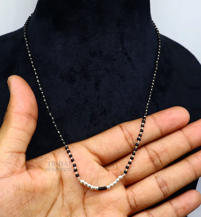 Necklaces TRIBAL ORNAMENTS 925 sterling silver black beads chain necklace gorgeous small silver balls design pendant traditional style chain beaded necklace set322
