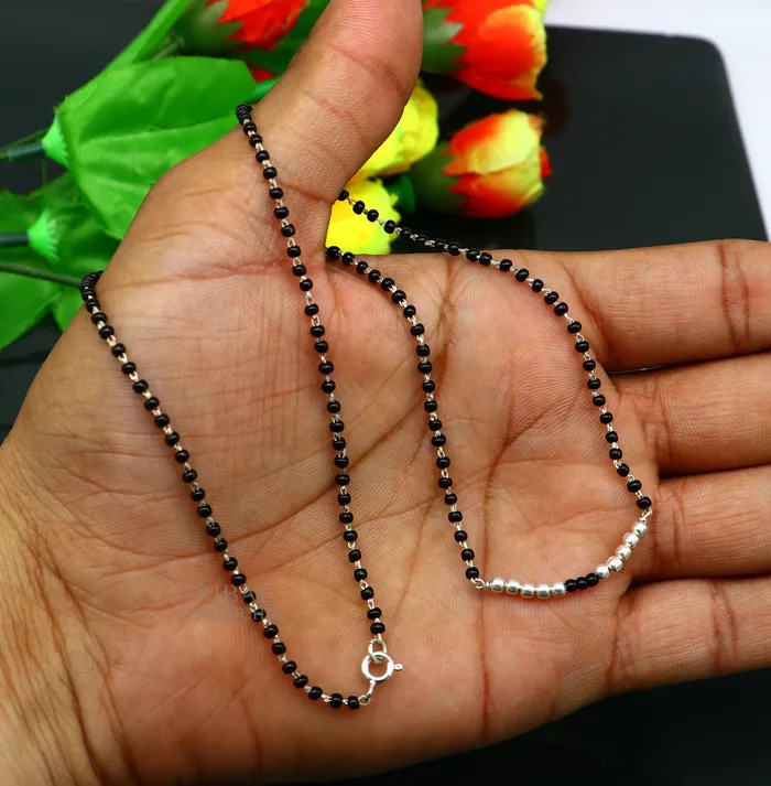 Necklaces TRIBAL ORNAMENTS 925 sterling silver black beads chain necklace gorgeous small silver balls design pendant traditional style chain beaded necklace set322