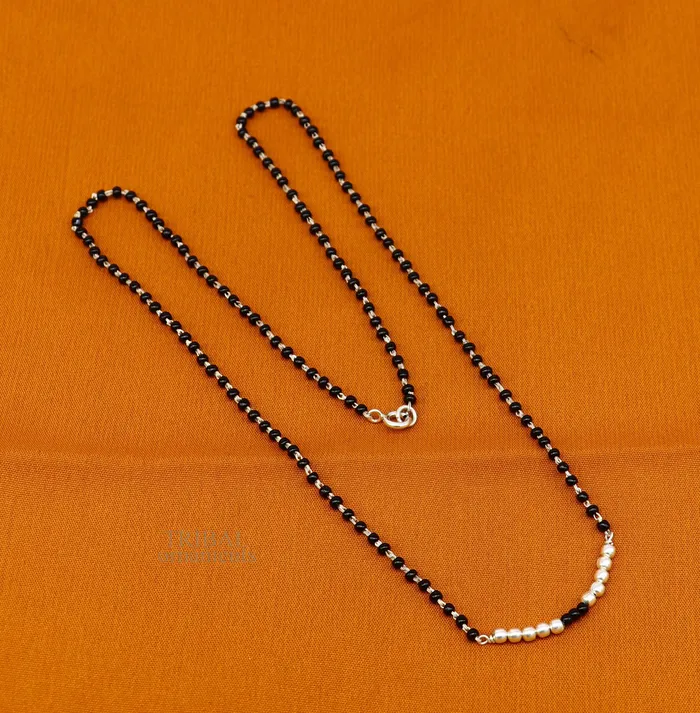 Necklaces TRIBAL ORNAMENTS 925 sterling silver black beads chain necklace gorgeous small silver balls design pendant traditional style chain beaded necklace set322