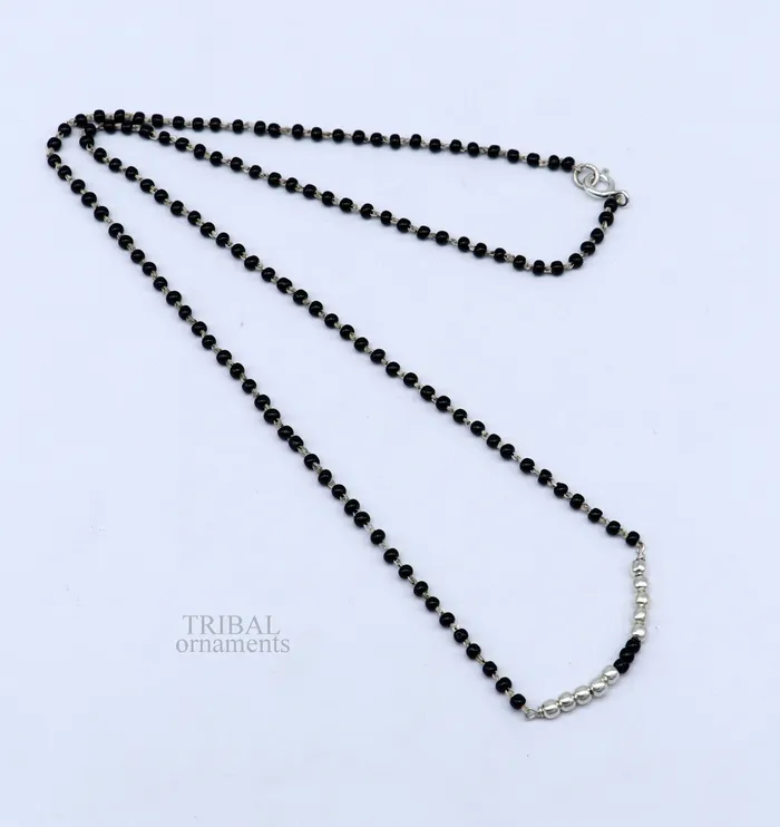 Necklaces TRIBAL ORNAMENTS 925 sterling silver black beads chain necklace gorgeous small silver balls design pendant traditional style chain beaded necklace set322