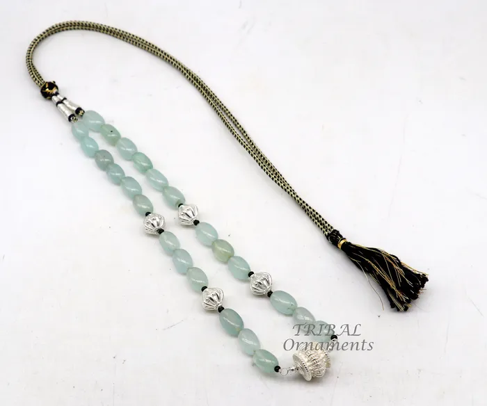 Necklaces TRIBAL ORNAMENTS 925 sterling silver handmade beaded necklace amazing aqua quartz strings with silver beads necklace best party jewelry set498