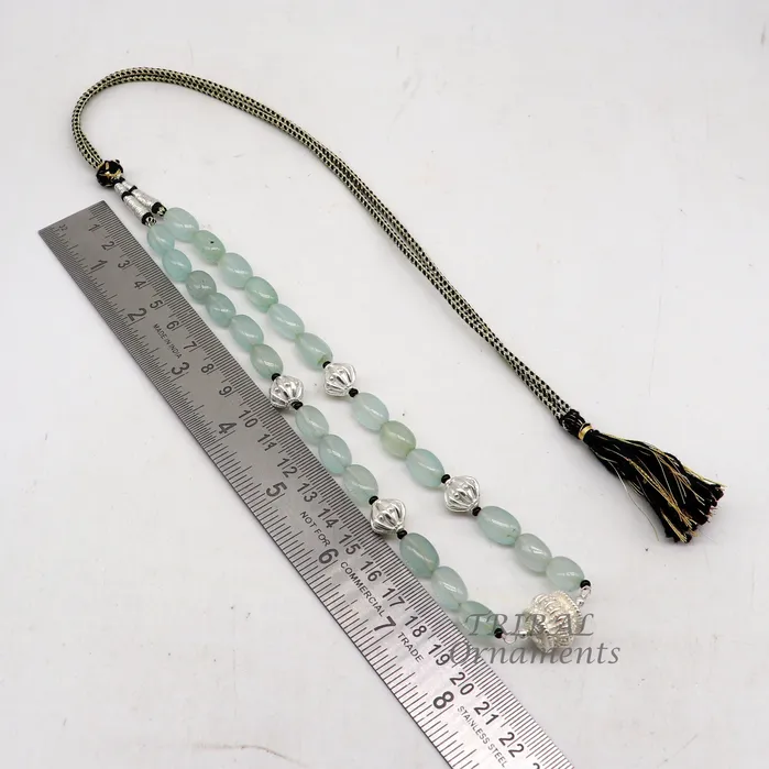 Necklaces TRIBAL ORNAMENTS 925 sterling silver handmade beaded necklace amazing aqua quartz strings with silver beads necklace best party jewelry set498