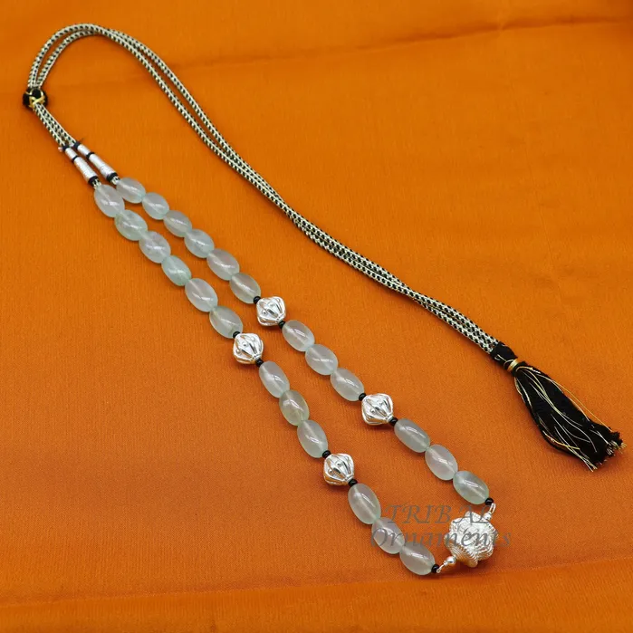 Necklaces TRIBAL ORNAMENTS 925 sterling silver handmade beaded necklace amazing aqua quartz strings with silver beads necklace best party jewelry set498