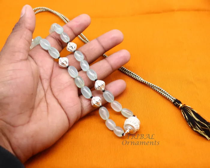 Necklaces TRIBAL ORNAMENTS 925 sterling silver handmade beaded necklace amazing aqua quartz strings with silver beads necklace best party jewelry set498
