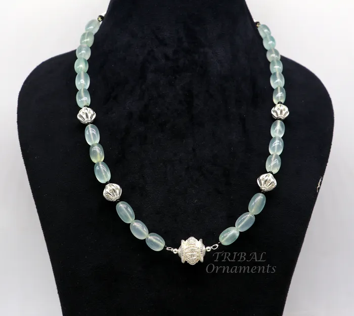 Necklaces TRIBAL ORNAMENTS 925 sterling silver handmade beaded necklace amazing aqua quartz strings with silver beads necklace best party jewelry set498