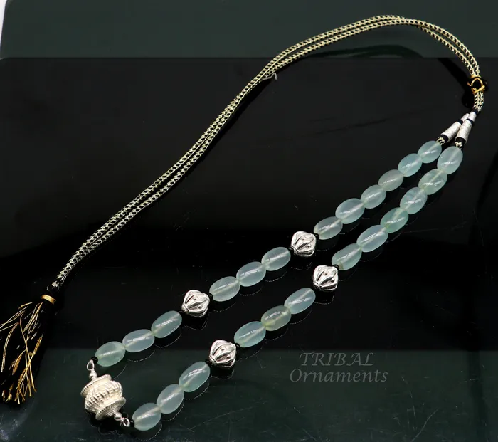 Necklaces TRIBAL ORNAMENTS 925 sterling silver handmade beaded necklace amazing aqua quartz strings with silver beads necklace best party jewelry set498