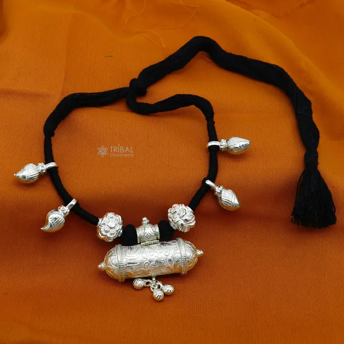 Necklaces TRIBAL ORNAMENTS 925 Sterling silver handmade Ethnic cultural tribal pendant with black thread necklace traditional choker brides jewelry set653 Necklaces TRIBAL ORNAMENTS 925 Sterling silver handmade Ethnic cultural tribal pendant with black thread necklace traditional choker brides jewelry set653