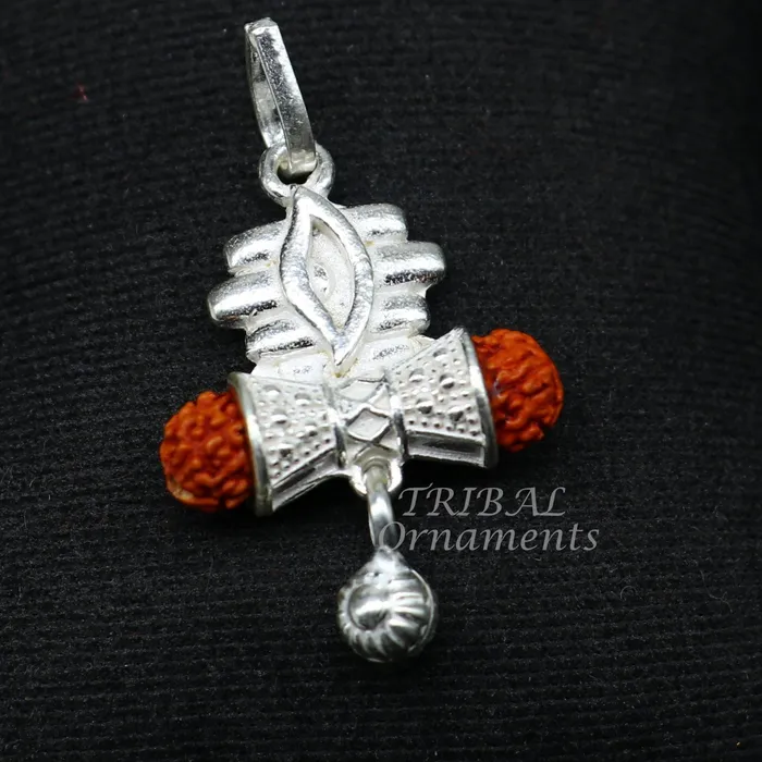 Necklaces TRIBAL ORNAMENTS 925 sterling silver handmade lord shiva pendant amazing damaru style rudraksha pendant for unisex best gifting jewelry from india nsp549