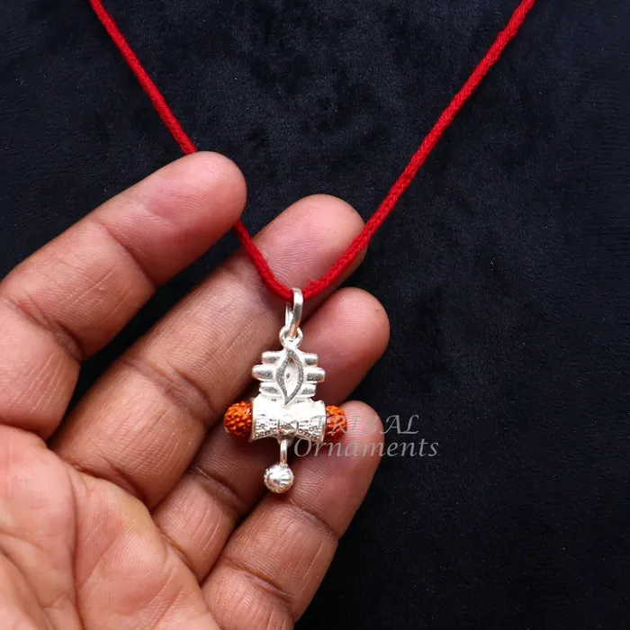 Necklaces TRIBAL ORNAMENTS 925 sterling silver handmade lord shiva pendant amazing damaru style rudraksha pendant for unisex best gifting jewelry from india nsp549