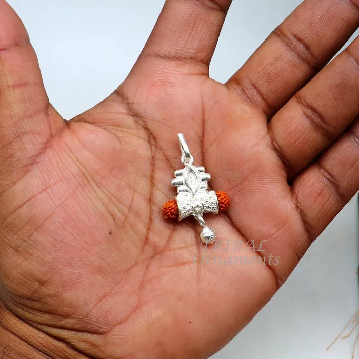 Necklaces TRIBAL ORNAMENTS 925 sterling silver handmade lord shiva pendant amazing damaru style rudraksha pendant for unisex best gifting jewelry from india nsp549