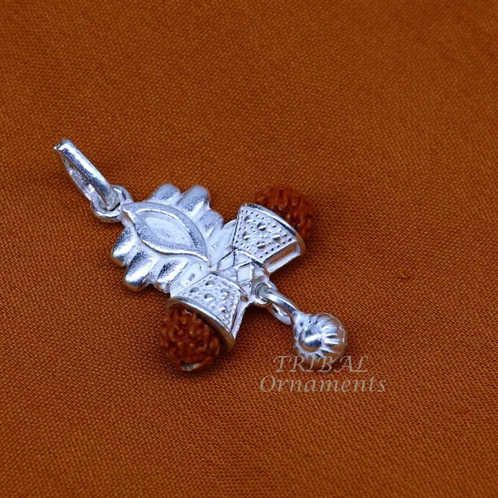 Necklaces TRIBAL ORNAMENTS 925 sterling silver handmade lord shiva pendant amazing damaru style rudraksha pendant for unisex best gifting jewelry from india nsp549