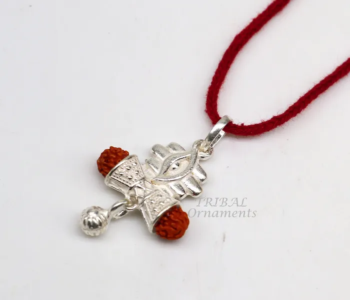 Necklaces TRIBAL ORNAMENTS 925 sterling silver handmade lord shiva pendant amazing damaru style rudraksha pendant for unisex best gifting jewelry from india nsp549