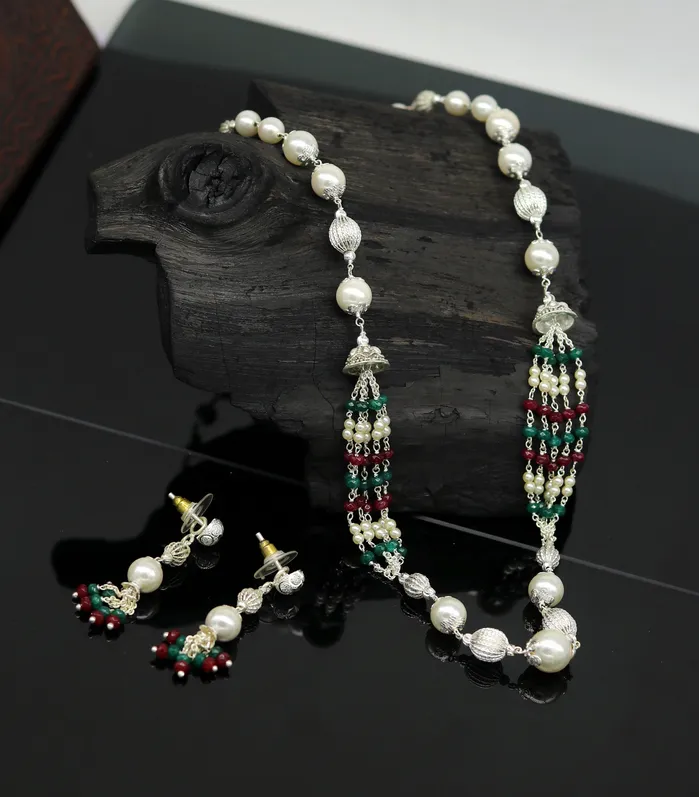 Necklaces TRIBAL ORNAMENTS 925 Sterling silver necklace beaded necklace light weight jewelry charm necklaces best gift to her handcrafted beaded jewelry set131 Necklaces TRIBAL ORNAMENTS 925 Sterling silver necklace beaded necklace light weight jewelry charm necklaces best gift to her handcrafted beaded jewelry set131