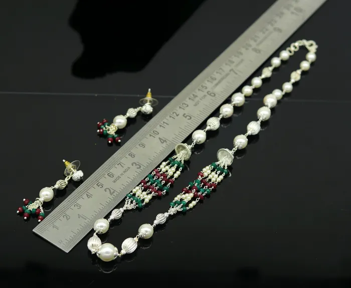 Necklaces TRIBAL ORNAMENTS 925 Sterling silver necklace beaded necklace light weight jewelry charm necklaces best gift to her handcrafted beaded jewelry set131