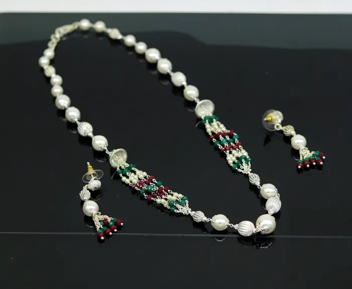 Necklaces TRIBAL ORNAMENTS 925 Sterling silver necklace beaded necklace light weight jewelry charm necklaces best gift to her handcrafted beaded jewelry set131
