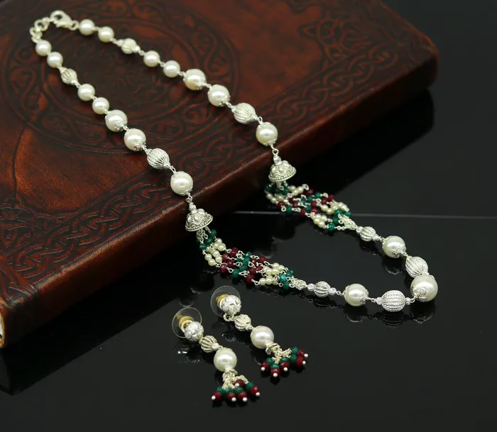 Necklaces TRIBAL ORNAMENTS 925 Sterling silver necklace beaded necklace light weight jewelry charm necklaces best gift to her handcrafted beaded jewelry set131