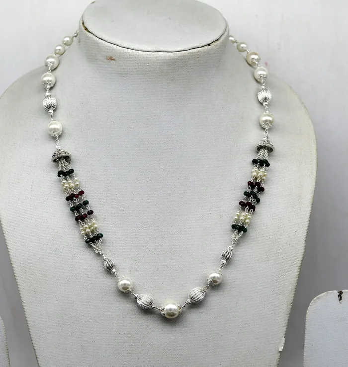 Necklaces TRIBAL ORNAMENTS 925 Sterling silver necklace beaded necklace light weight jewelry charm necklaces best gift to her handcrafted beaded jewelry set131