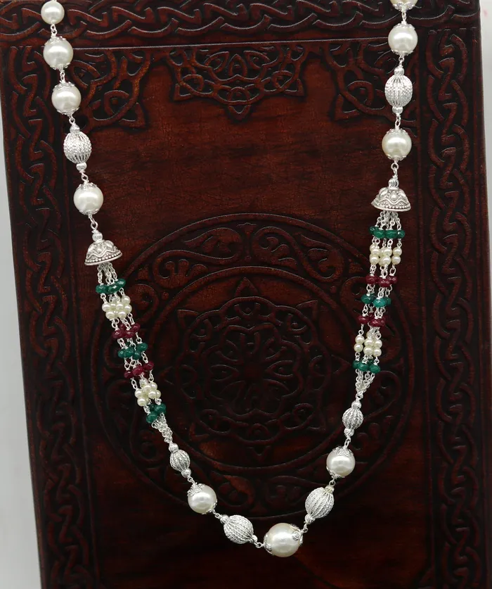Necklaces TRIBAL ORNAMENTS 925 Sterling silver necklace beaded necklace light weight jewelry charm necklaces best gift to her handcrafted beaded jewelry set131