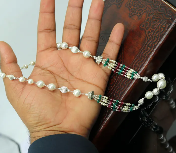 Necklaces TRIBAL ORNAMENTS 925 Sterling silver necklace beaded necklace light weight jewelry charm necklaces best gift to her handcrafted beaded jewelry set131