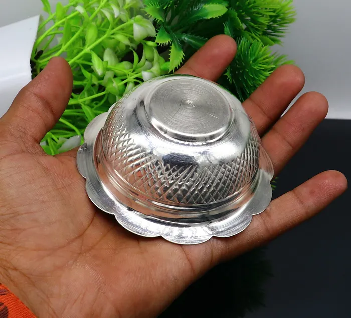 Necklaces TRIBAL ORNAMENTS 999 fine silver exclusive handcrafted work light weight baby bowl puja utensils silver article silver utensils silver vessel baby sv208
