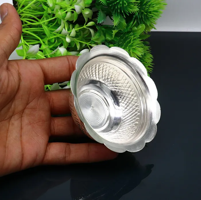Necklaces TRIBAL ORNAMENTS 999 fine silver exclusive handcrafted work light weight baby bowl puja utensils silver article silver utensils silver vessel baby sv208