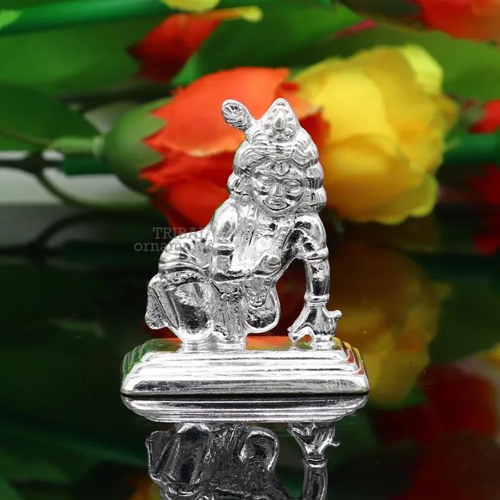 Necklaces TRIBAL ORNAMENTS Solid silver handmade design indian idol little krishna Ladu Gopalcrawling Krishna statue sculpture home temple puja art utensils su736