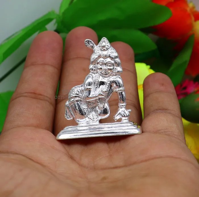Necklaces TRIBAL ORNAMENTS Solid silver handmade design indian idol little krishna Ladu Gopalcrawling Krishna statue sculpture home temple puja art utensils su736