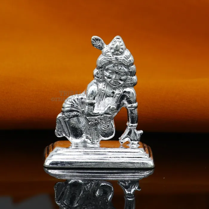 Necklaces TRIBAL ORNAMENTS Solid silver handmade design indian idol little krishna Ladu Gopalcrawling Krishna statue sculpture home temple puja art utensils su736