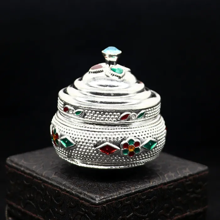 Necklaces TRIBAL ORNAMENTS Vintage antique design Solid silver handmade trinket box God serving Prasad container box kumkum box sindur box best brides gift stb127