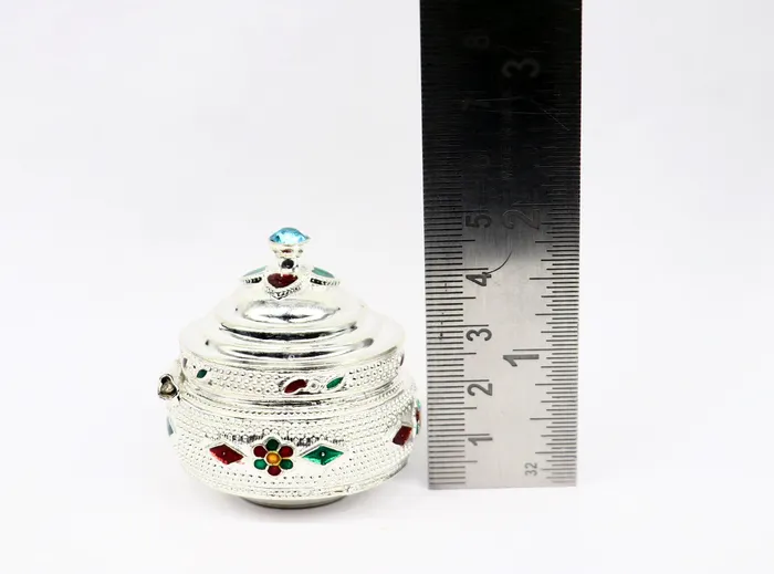 Necklaces TRIBAL ORNAMENTS Vintage antique design Solid silver handmade trinket box God serving Prasad container box kumkum box sindur box best brides gift stb127