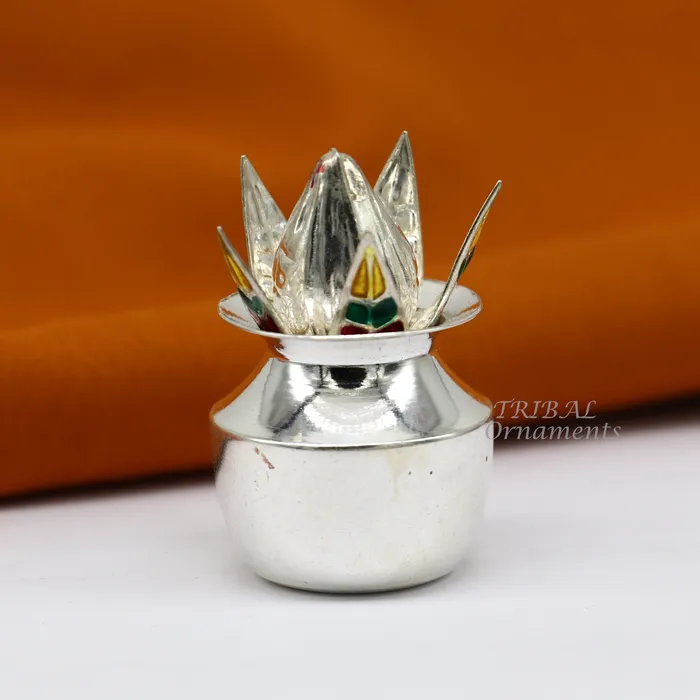 Necklaces TribalOrnaments 925 Sterling silver handmade gorgeous coconut with betel leaf puja kalash best worshipping utensils silver article puja art temple su947