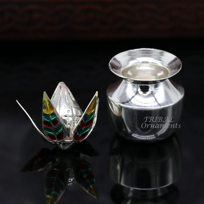 Necklaces TribalOrnaments 925 Sterling silver handmade gorgeous coconut with betel leaf puja kalash best worshipping utensils silver article puja art temple su947