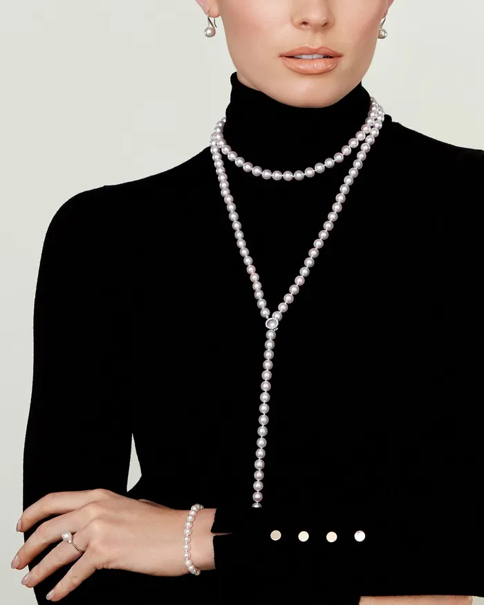 Necklaces White Japanese Akoya Pearl Adjustable Lariat 51Inch Rope Length Necklace AAA Quality spt