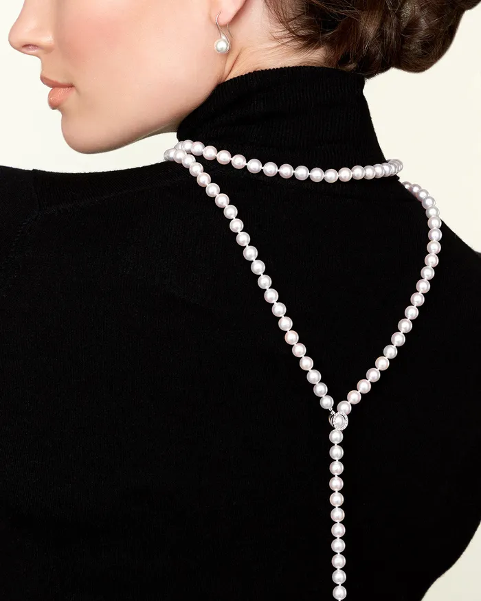 Necklaces White Japanese Akoya Pearl Adjustable Lariat 51Inch Rope Length Necklace AAA Quality spt