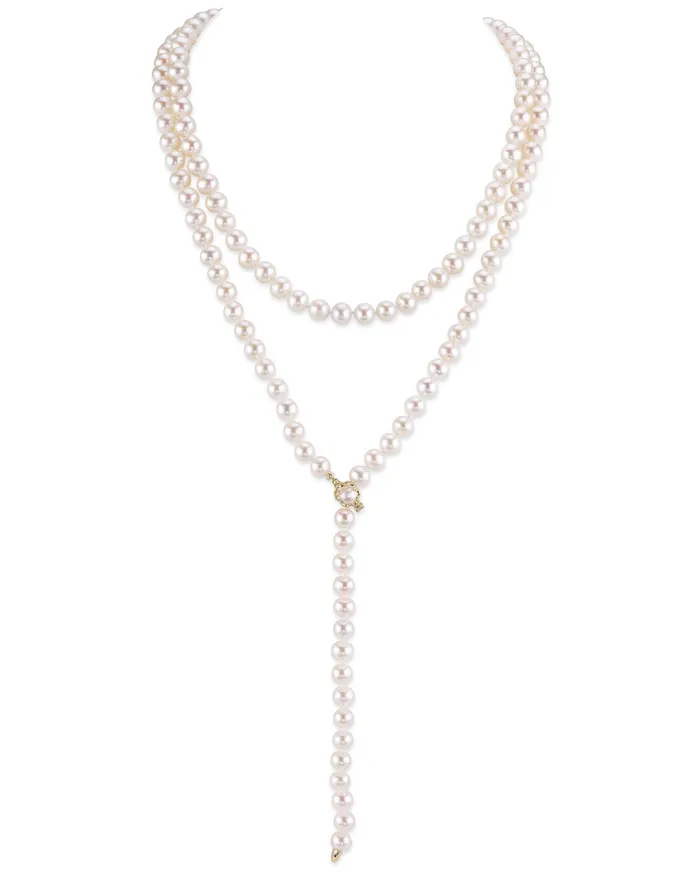 Necklaces White Japanese Akoya Pearl Adjustable Lariat 51Inch Rope Length Necklace AAA Quality spt