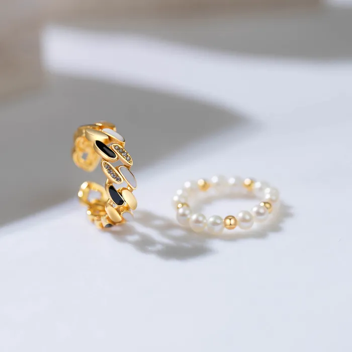 New Yorker Freshwater Pearl Duo Ring WR00150 Mix Match Pearly Lustre Rings