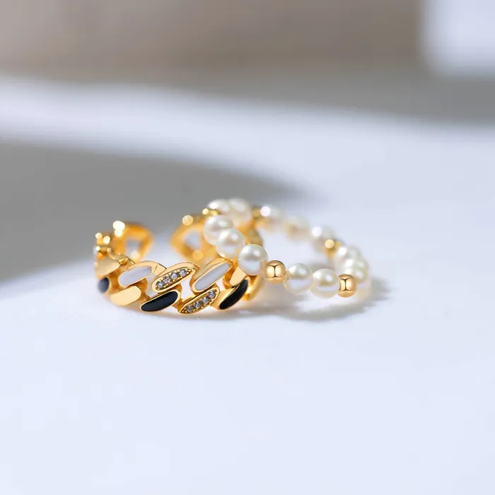 New Yorker Freshwater Pearl Duo Ring WR00150 Mix Match Pearly Lustre Rings