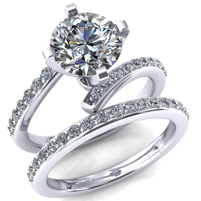 Orianna Round Center Stone 4 Prong 12 Eternity Bypass Shank Engagement Ring Fire Brilliance Rings