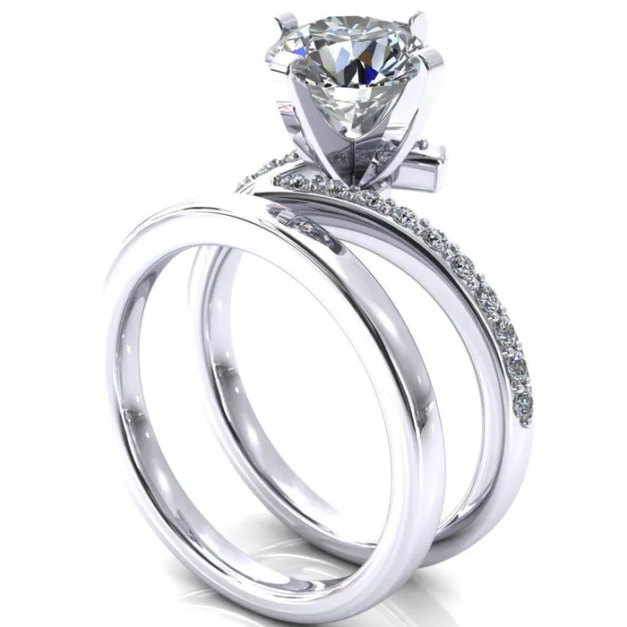 Orianna Round Center Stone 4 Prong 12 Eternity Bypass Shank Engagement Ring Fire Brilliance Rings