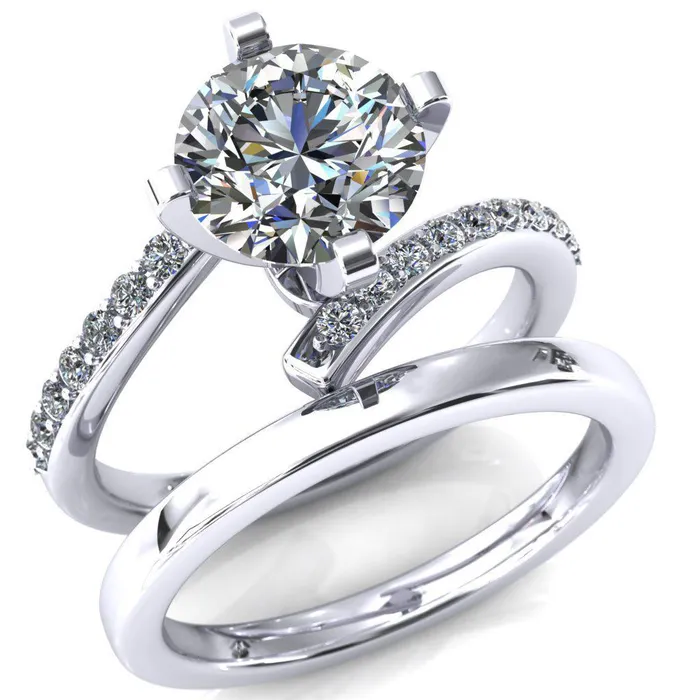 Orianna Round Center Stone 4 Prong 12 Eternity Bypass Shank Engagement Ring Fire Brilliance Rings