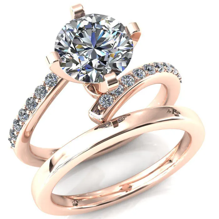 Orianna Round Center Stone 4 Prong 12 Eternity Bypass Shank Engagement Ring Fire Brilliance Rings