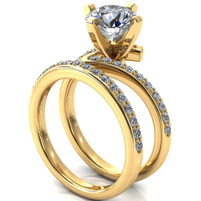 Orianna Round Center Stone 4 Prong 12 Eternity Bypass Shank Engagement Ring Fire Brilliance Rings