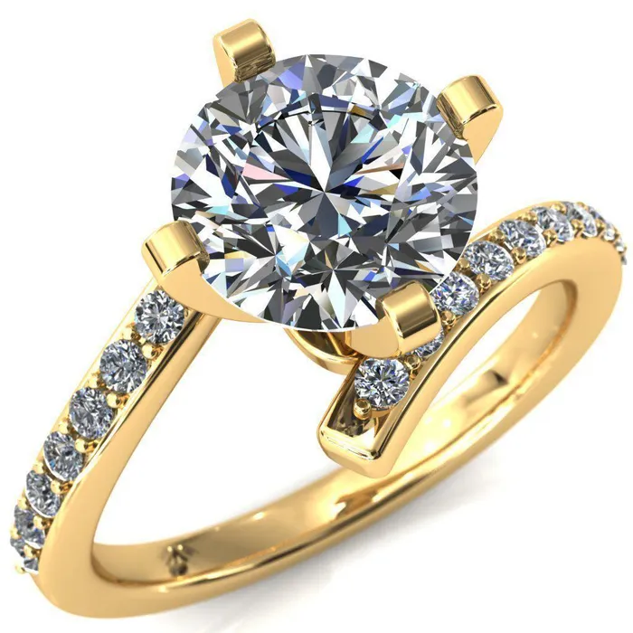 Orianna Round Center Stone 4 Prong 12 Eternity Bypass Shank Engagement Ring Fire Brilliance Rings