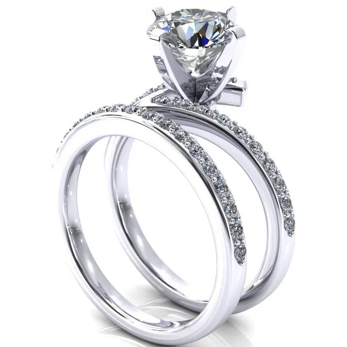 Orianna Round Center Stone 4 Prong 12 Eternity Bypass Shank Engagement Ring Fire Brilliance Rings
