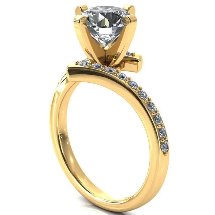 Orianna Round Center Stone 4 Prong 12 Eternity Bypass Shank Engagement Ring Fire Brilliance Rings
