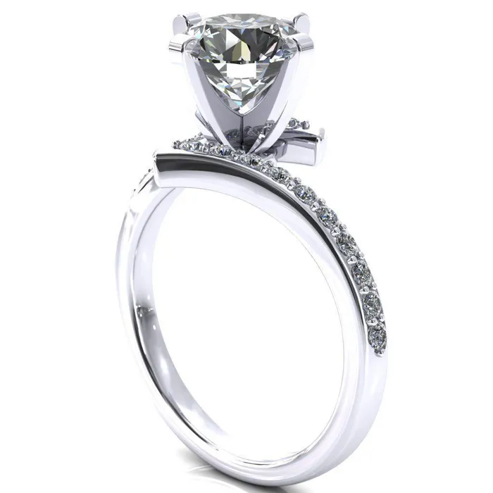 Orianna Round Center Stone 4 Prong 12 Eternity Bypass Shank Engagement Ring Fire Brilliance Rings